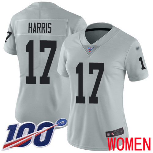 Oakland Raiders Limited Silver Women Dwayne Harris Jersey NFL Football #17 100th Season Inverted Jersey